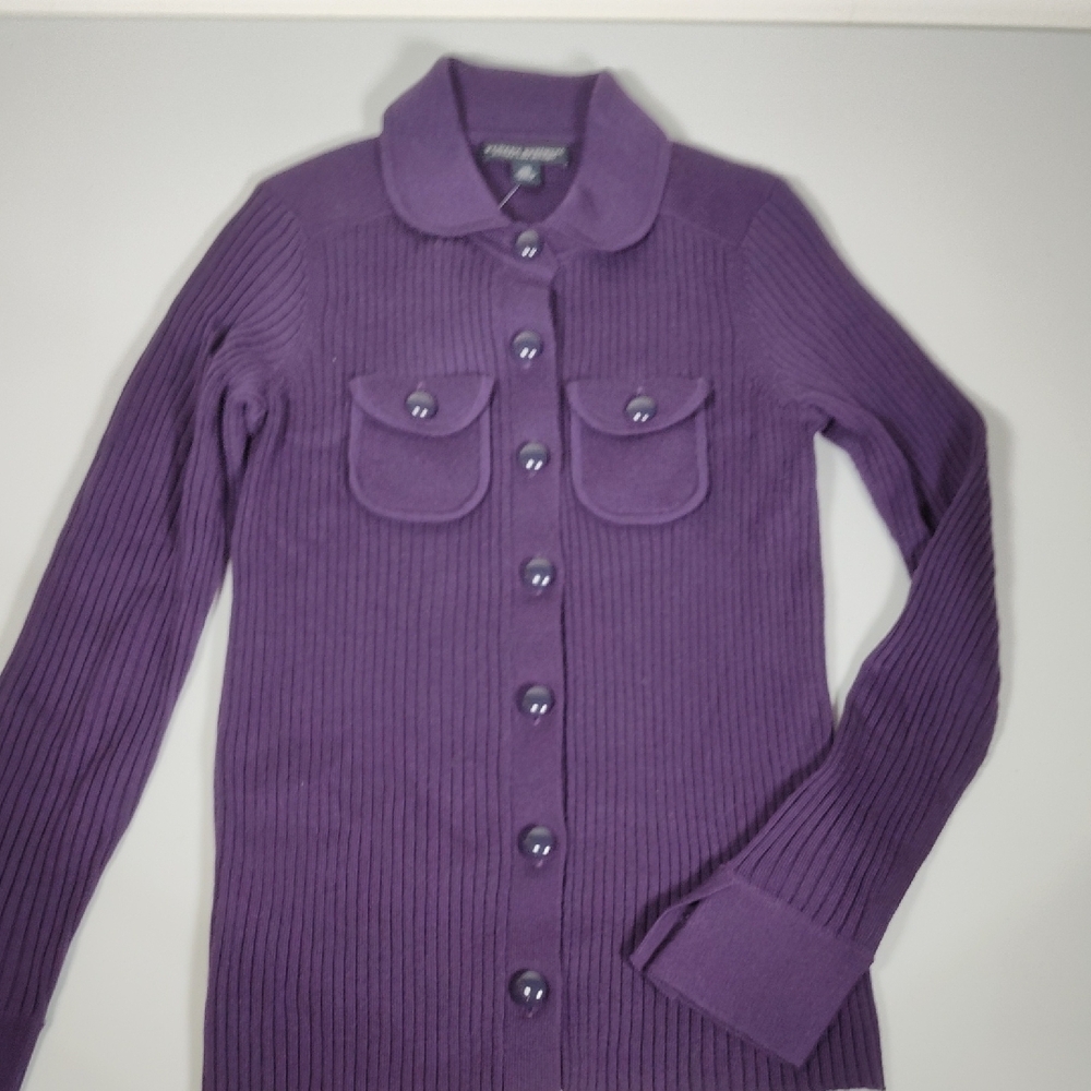 NWT Banana Republic Y2K merino wool purple ribbed cardigan sweater XS